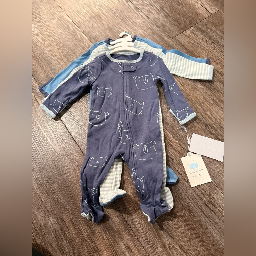 Cloud Island Blue and Gray Kids One Pieces Footies